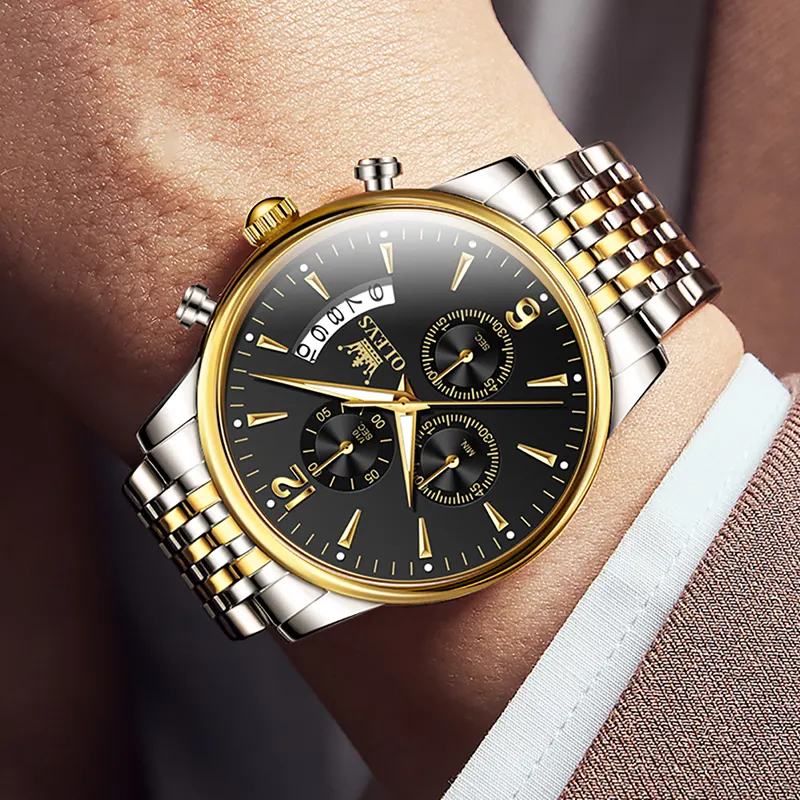 OLEVS Chronograph Black Dial Two-Tone Men's Watch- 2867